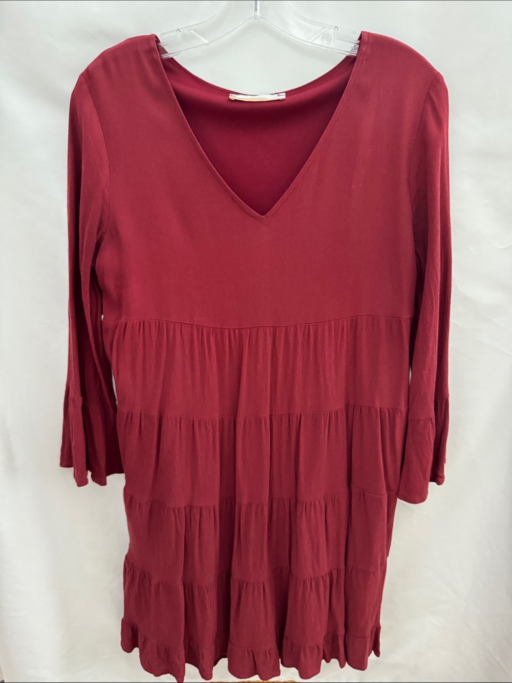 North End Women's V-Neck Lined Tiered Dress - Wine Size S